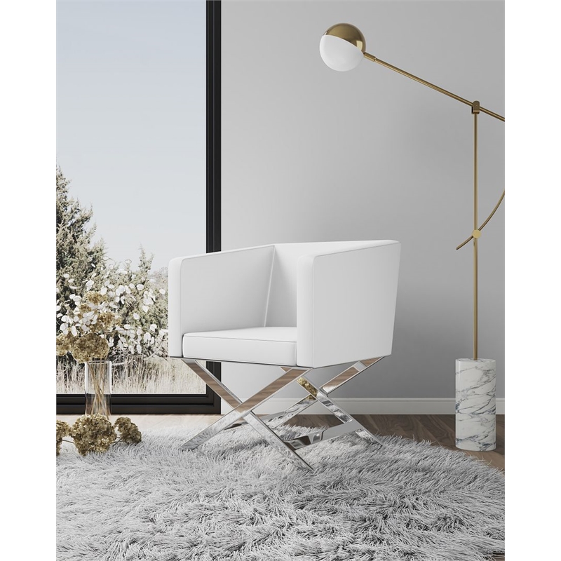 Manhattan Comfort HollyWood Faux Leather Accent Lounge Chair in White (Set of 2)