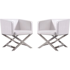 Manhattan Comfort HollyWood Faux Leather Accent Lounge Chair in White (Set of 2)