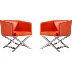 Manhattan Comfort HollyWood Faux Leather Lounge Chair in Orange (Set of 2)