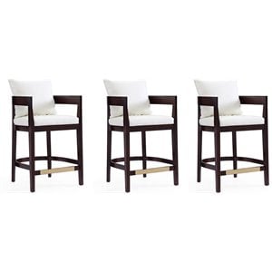 Manhattan Comfort Ritz 26.5&quot Faux Leather Counter Stool in Ivory (Set of 3)