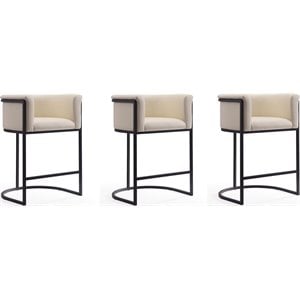 Manhattan Comfort Cosmopolitan 25.5&quot Faux Leather Counter Stool in Cream (Set 3)
