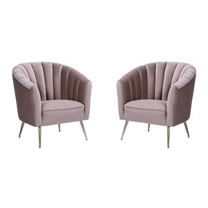 Manhattan Comfort Rosemont Velvet Accent Chair in Blush Pink (Set of 2)