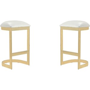 Manhattan Comfort Aura 28.54&quot Faux Leather Barstool in White (Set of 2)