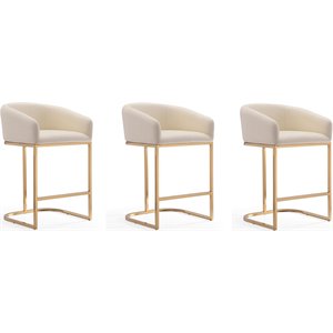 Manhattan Comfort Louvre 26&quot Faux Leather Counter Stool in Cream (Set of 3)