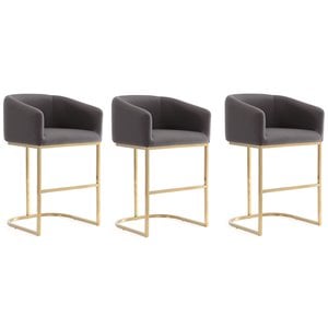 Manhattan Comfort Louvre 26&quot Faux Leather Counter Stool in Gray (Set of 3)