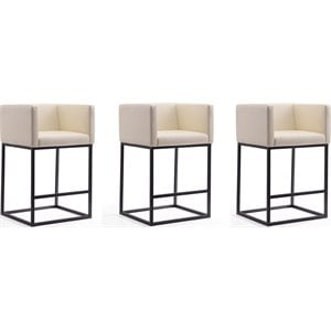 Manhattan Comfort Embassy 25&quot Faux Leather Counter Stool in Cream (Set of 3)
