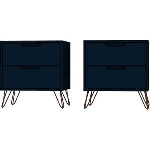 Manhattan Comfort Rockefeller 2-Drawer Wood Nightstand in Blue (Set of 2)