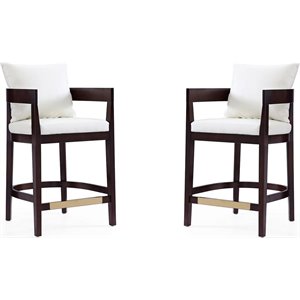 Manhattan Comfort Ritz 26.5&quot Faux Leather Counter Stool in Ivory (Set of 2)