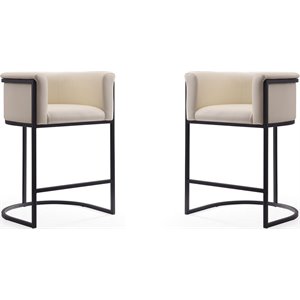 Manhattan Comfort Cosmopolitan 25.5&quot Faux Leather Counter Stool in Cream (Set 2)