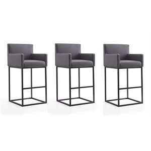 Manhattan Comfort Ambassador 30&quot Faux Leather Barstool in Gray (Set of 3)