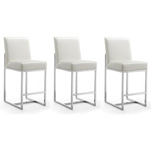 Manhattan Comfort Element 24.8&quot Faux Leather Counter Stool in White (Set of 3)