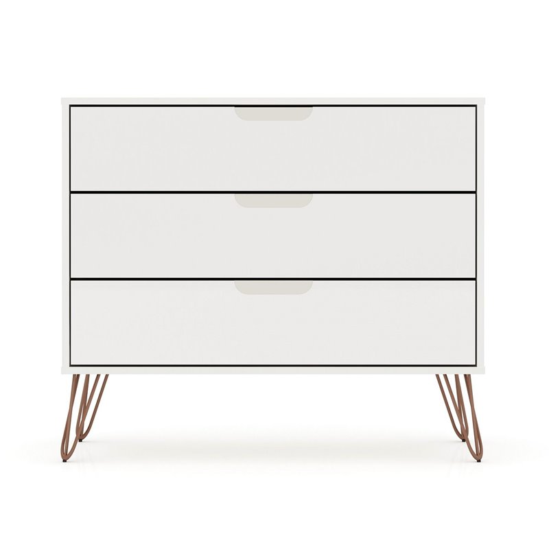 Manhattan Comfort Rockefeller 3-Drawer Wood Dresser in White (Set of 2)
