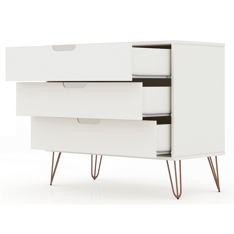 Manhattan Comfort Rockefeller 3-Drawer Wood Dresser in White (Set of 2)