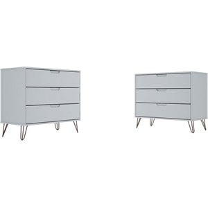 Manhattan Comfort Rockefeller 3-Drawer Wood Dresser in White (Set of 2)