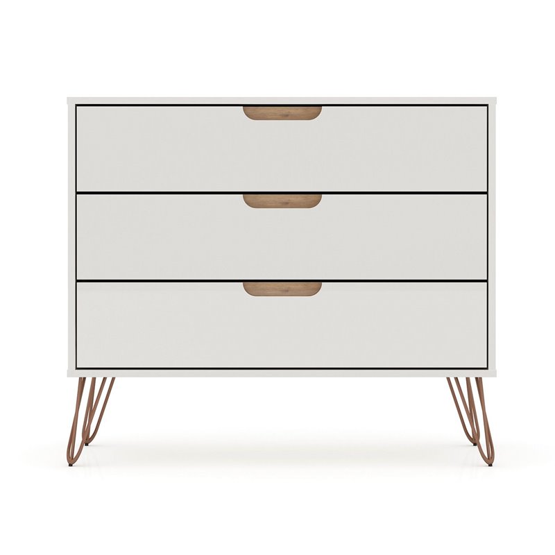 Manhattan Comfort Rockefeller 3-Drawer Wood Dresser Off White/Nature (Set of 2)