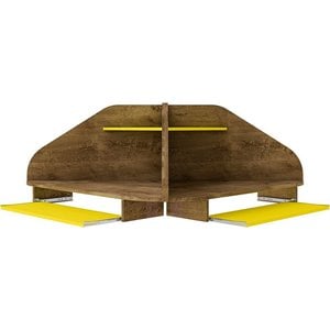 Bradley Wood 2 Pc. Floating Cubicle Section Desk Set in Rustic Brown & Yellow