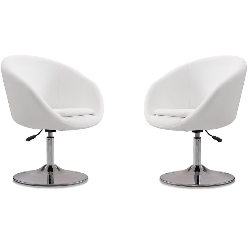 Manhattan Comfort Hopper Faux Leather Adjustable Accent Chair in White (2 Pc)