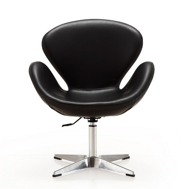 Manhattan Comfort Raspberry Faux Leather Accent Chair in Black (Set of 2)