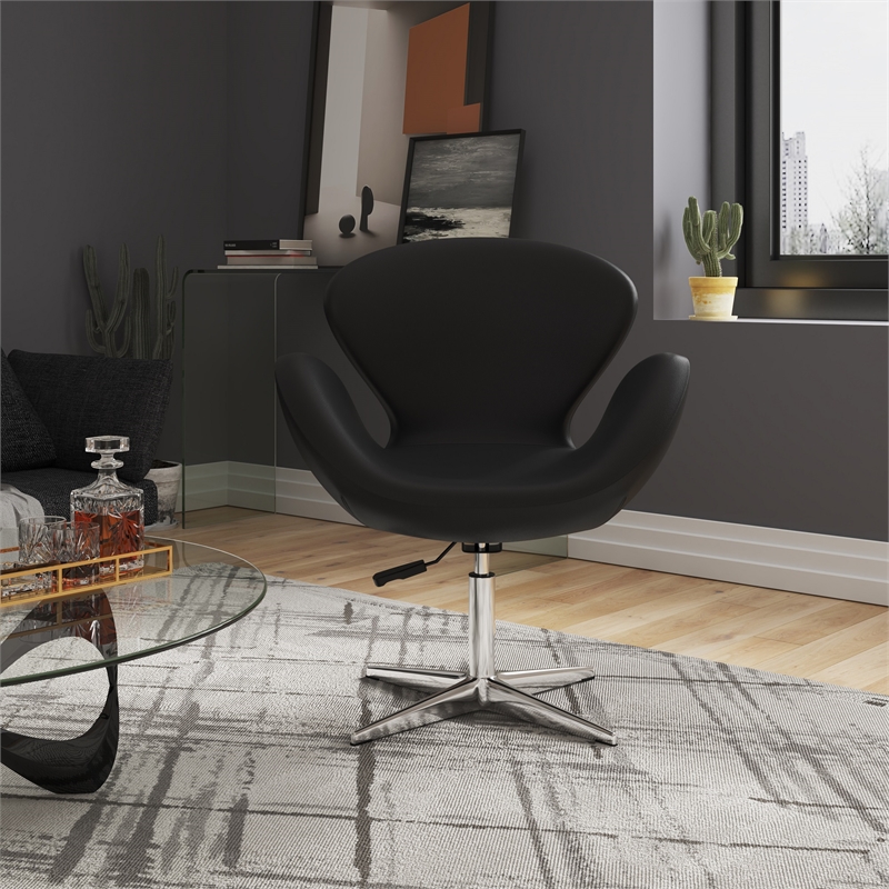 Manhattan Comfort Raspberry Faux Leather Accent Chair in Black (Set of 2)