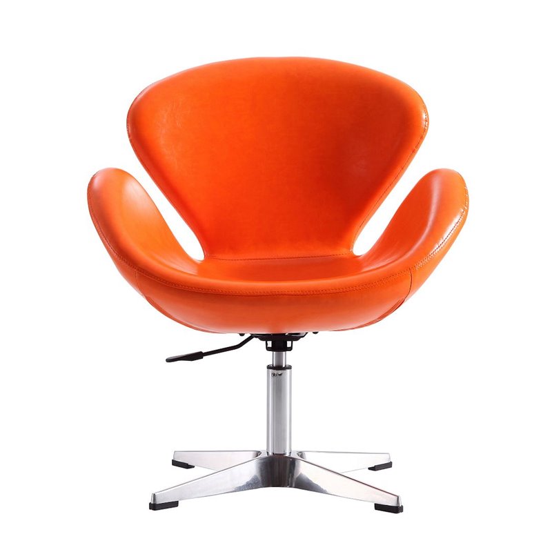 Manhattan Comfort Raspberry Faux Leather Accent Chair in Orange (Set of 2)