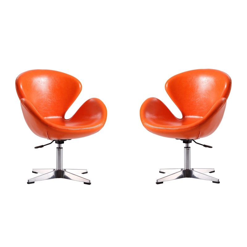 Manhattan Comfort Raspberry Faux Leather Accent Chair in Orange (Set of 2)