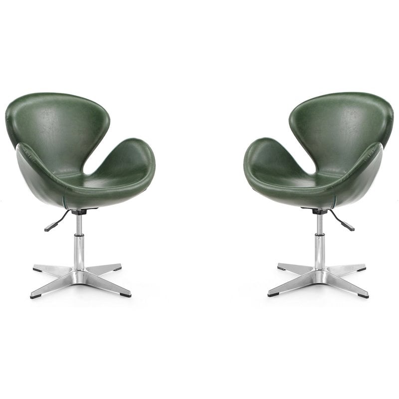 Manhattan Comfort Raspberry Faux Leather Accent Chair in Forest Green (Set of 2)