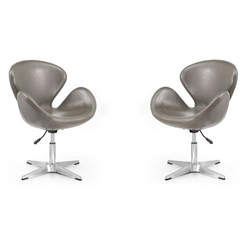 Manhattan Comfort Raspberry Faux Leather Accent Chair in Pebble (Set of 2)