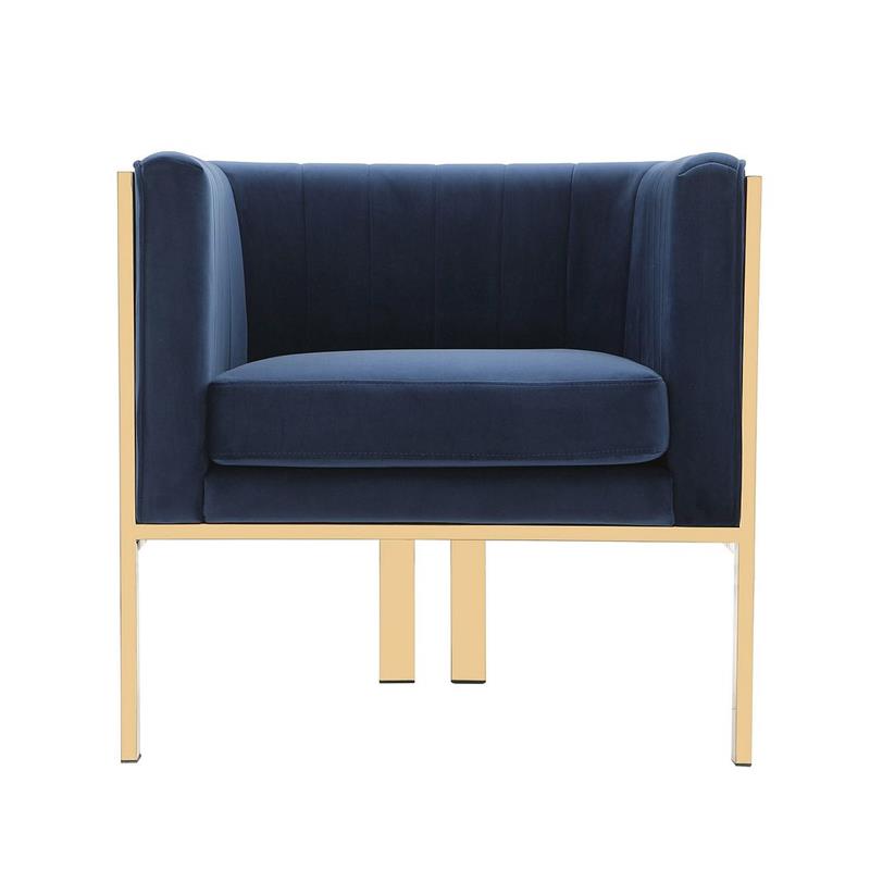 Manhattan Comfort Paramount Velvet Accent Armchair in Blue/Polished Brass