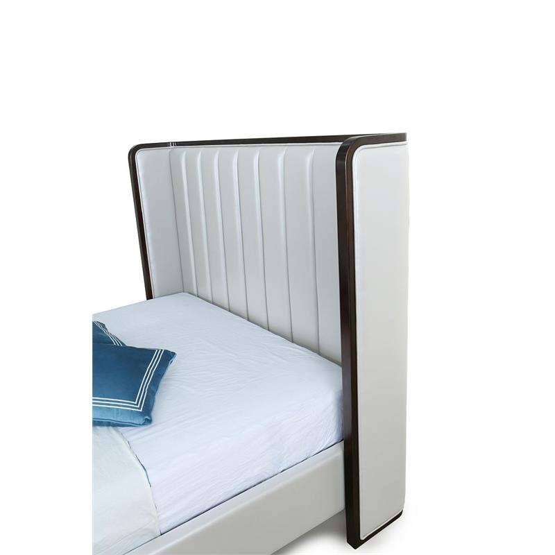Manhattan Comfort Kingdom Faux Leather Full Size Bed Frame in Cream