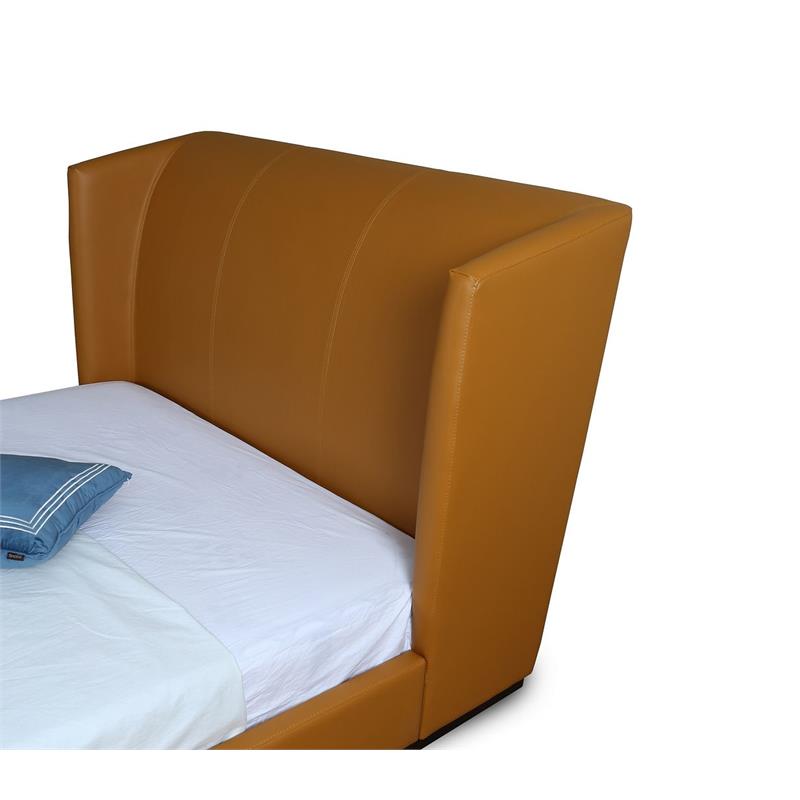 Manhattan Comfort Lenyx Faux Leather Full Size Bed Frame in Saddle Brown