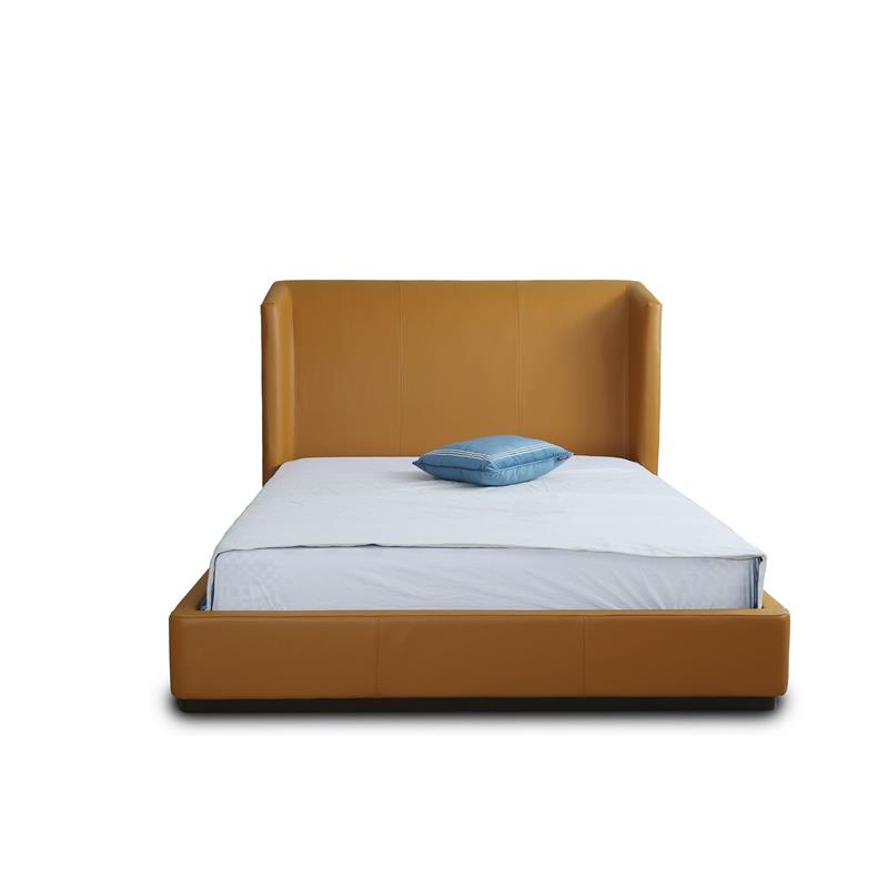 Manhattan Comfort Lenyx Faux Leather Queen Size Bed Frame in Saddle Brown