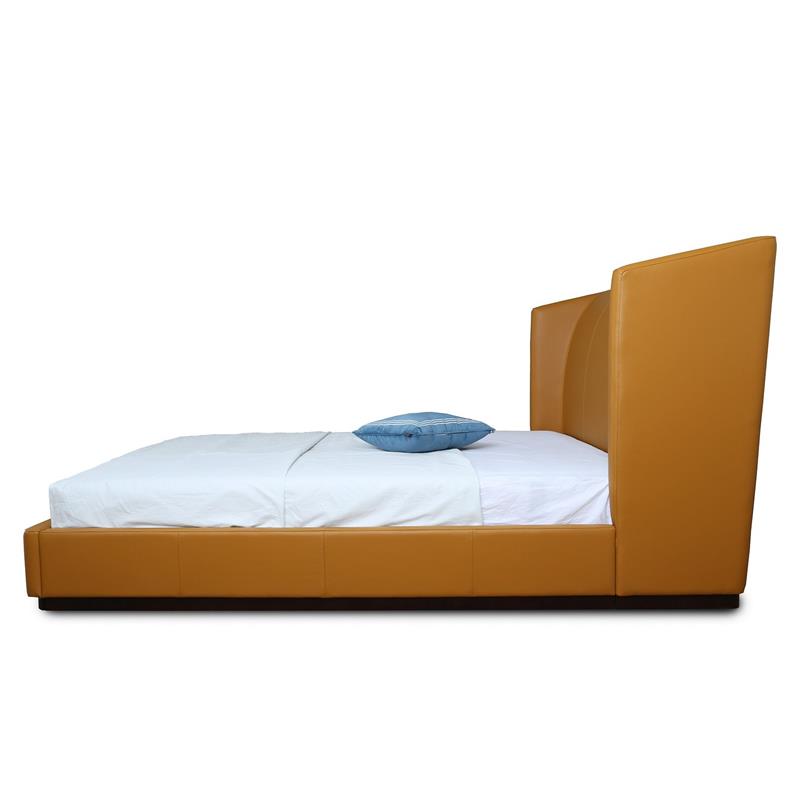 Manhattan Comfort Lenyx Faux Leather Queen Size Bed Frame in Saddle Brown