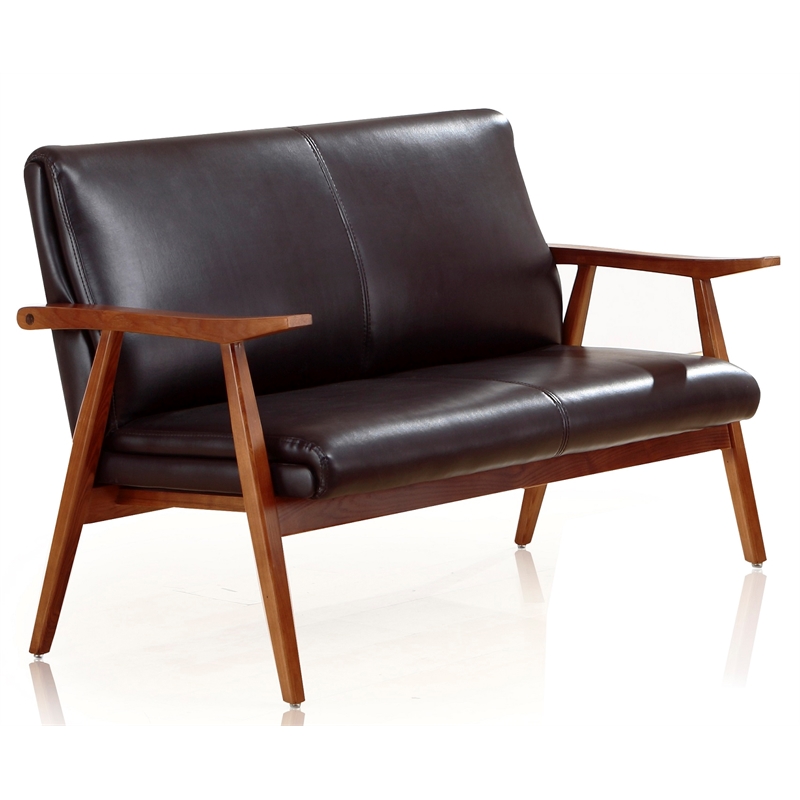 Manhattan Comfort ArchDuke Faux Leather 2-Seater Loveseat in Black/Brown