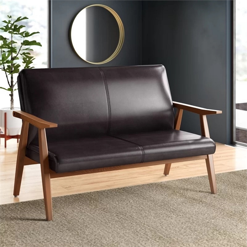 Manhattan Comfort ArchDuke Faux Leather 2-Seater Loveseat in Black/Brown