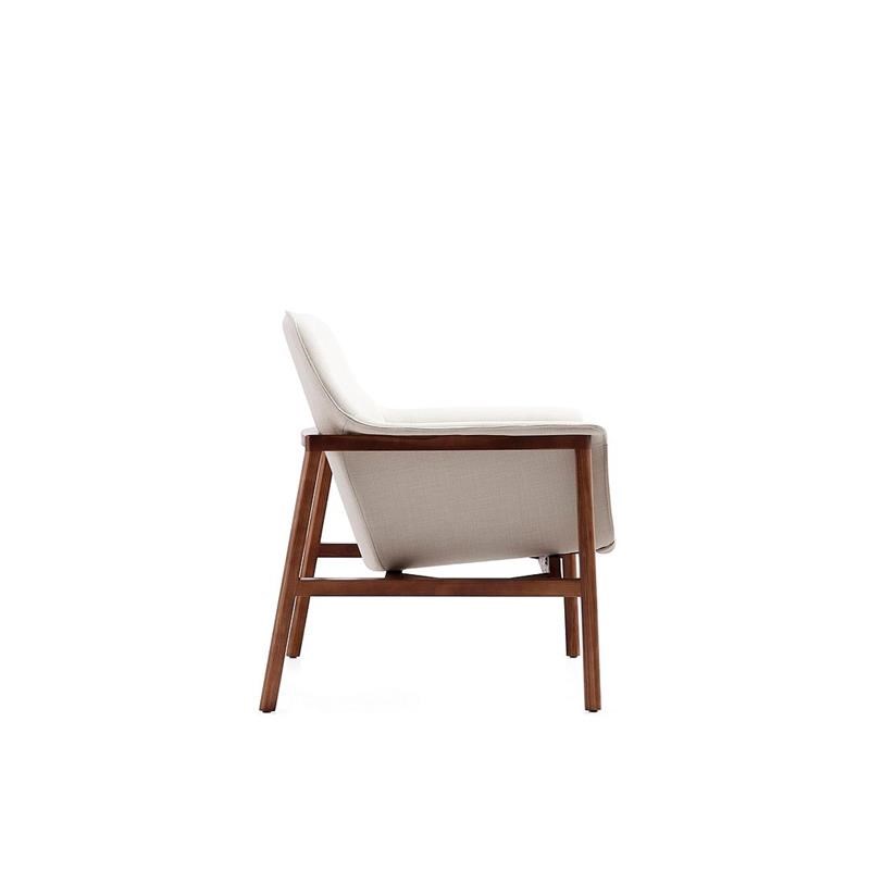 Manhattan Comfort Miller Fabric Upholstered Accent Chair in Cream/Walnut