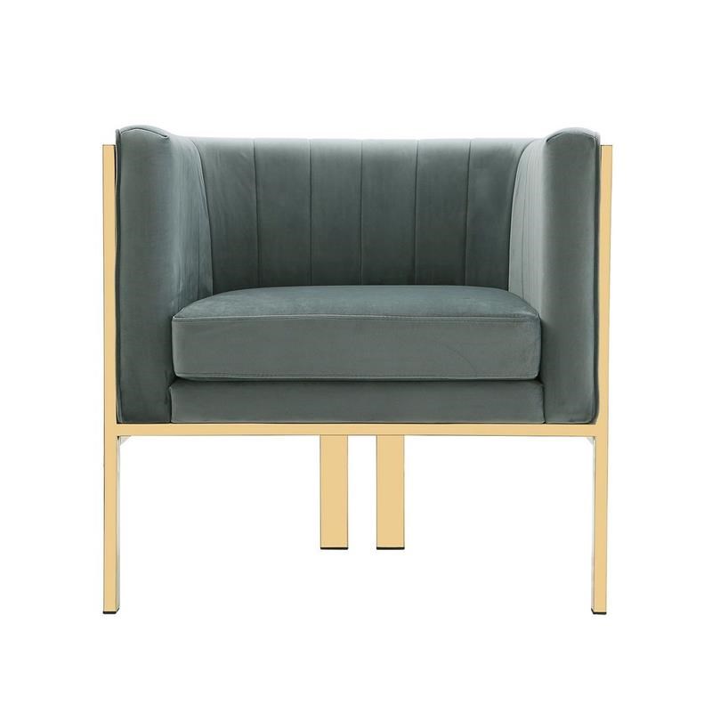 Manhattan Comfort Paramount Velvet Accent Armchair in Gray/Polished Brass
