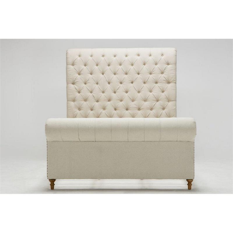 Manhattan Comfort Empire Fabric Upholstered Full Bed Frame in Cream