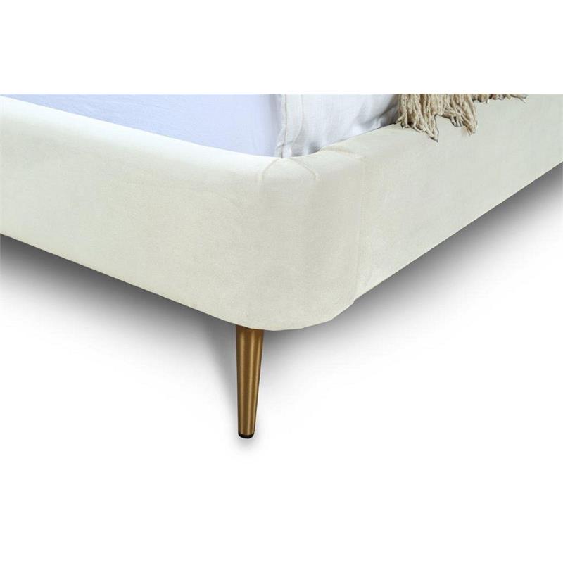 Manhattan Comfort Heather Velvet Full Size Bed Frame in Cream/Gold