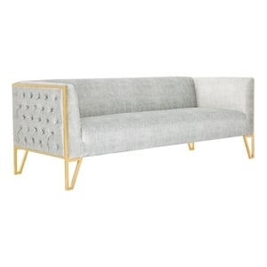 Manhattan Comfort Vector 3-Seat Velvet Upholstered Sofa in Gray