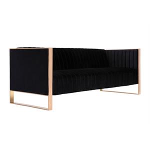 Manhattan Comfort Vector 3-Seat Velvet Upholstered Sofa in Black
