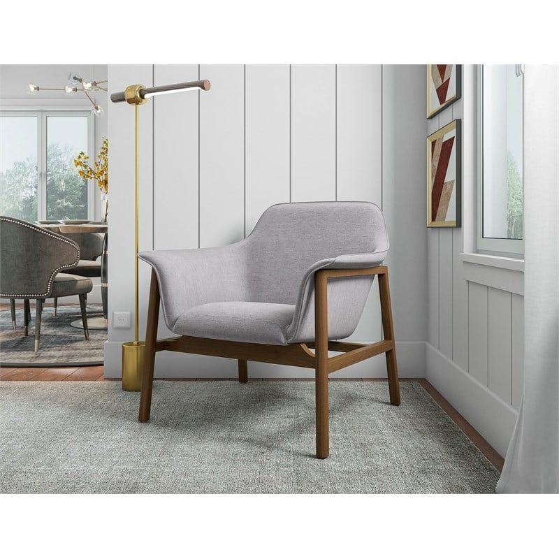 Manhattan Comfort Miller Fabric Accent Chair in Gray/Walnut (Set of 2)