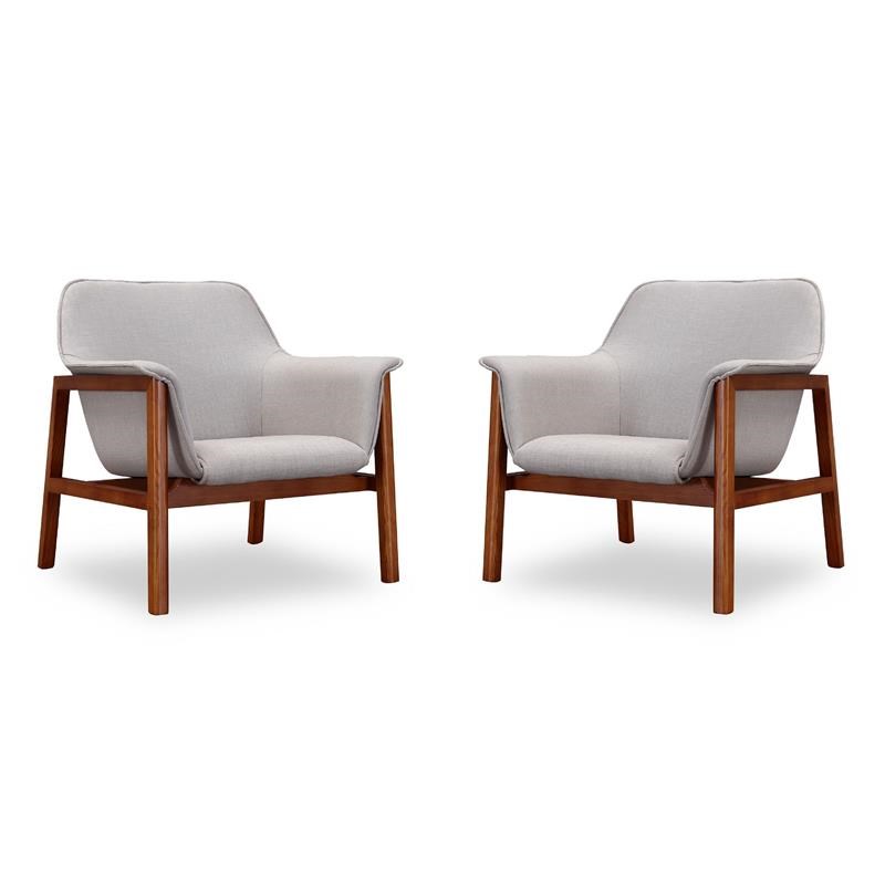 Manhattan Comfort Miller Fabric Accent Chair in Gray/Walnut (Set of 2)