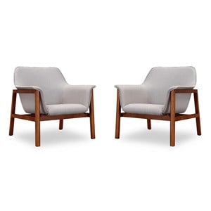Manhattan Comfort Miller Fabric Accent Chair in Gray/Walnut (Set of 2)