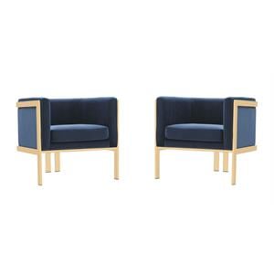 Manhattan Comfort Paramount Velvet Accent Armchair in Blue (Set of 2)