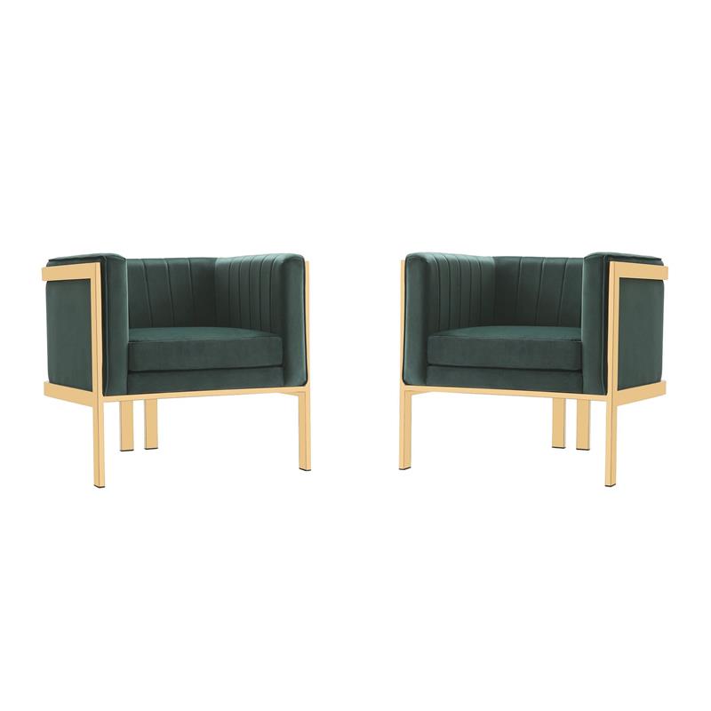 Manhattan Comfort Paramount Velvet Accent Armchair in Green (Set of 2)