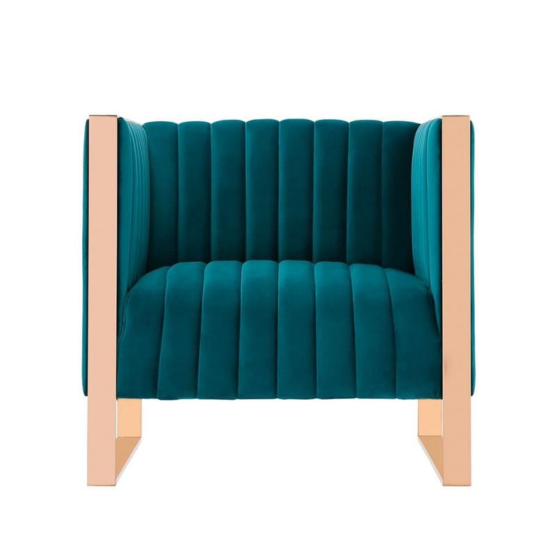 Manhattan Comfort Trillium Velvet Accent Chair in Teal Blue/Gold (Set of 2)