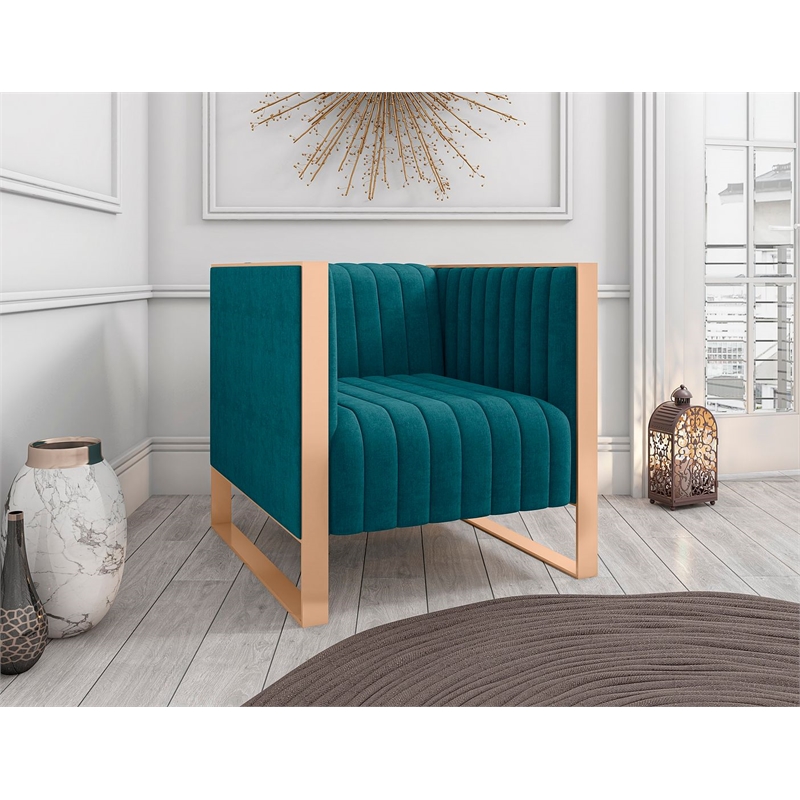 Manhattan Comfort Trillium Velvet Accent Chair in Teal Blue/Gold (Set of 2)