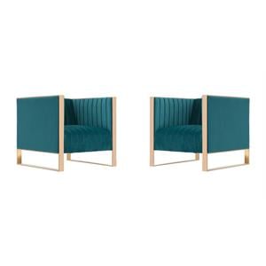 Manhattan Comfort Trillium Velvet Accent Chair in Teal Blue/Gold (Set of 2)