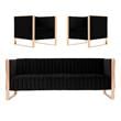 Manhattan Comfort Trillium 3-Piece Velvet Sofa & Armchair Set in Black