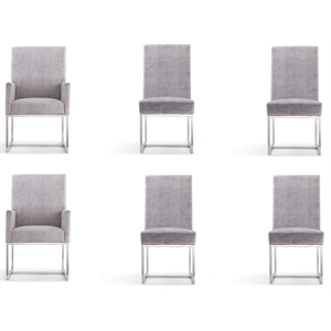 Manhattan Comfort Element 18.9&quot Velvet Dining Chair in Gray (Set of 6)